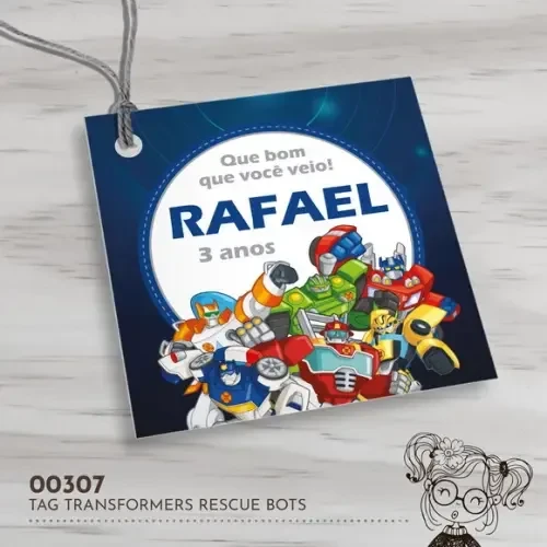 Tag Quadrada Transformers Rescue Bots - 00307