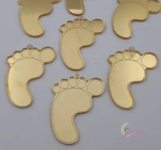 Pingente Pezinho de Acrílico Espelhado Dourado-pct c/6 un