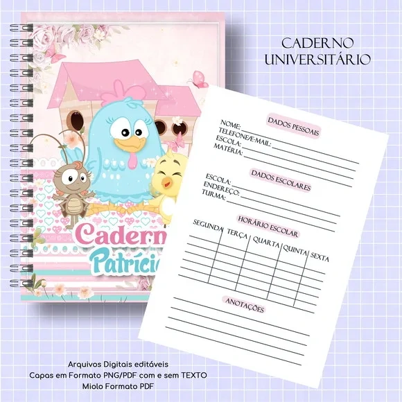 Caderno ou Agenda Personalizada Galinha Pintadinha
