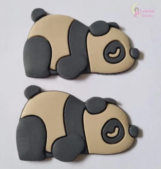 Aplique Panda Deitado de borracha - 3,1cm - pct c/7 unidades