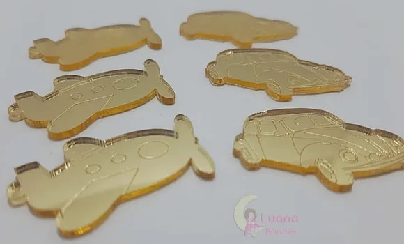 Apliques Veículos Acrílico Espelhado Dourado -pct C/6 Unid