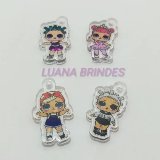 Pingente Lol de Acrílico Impresso 2,5cm Pct com 8 Unidades