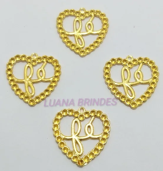 Pingente Coração com Fé em Metal Dourado - pct c/4unid
