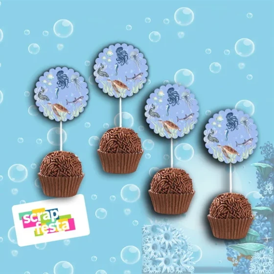 Topper Redondo 3,8cm para Docinho Festa Fundo do Mar