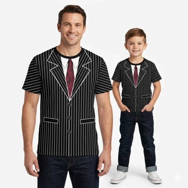 Camiseta Adulto Terno Risca de Giz com Gravata Estampa Total