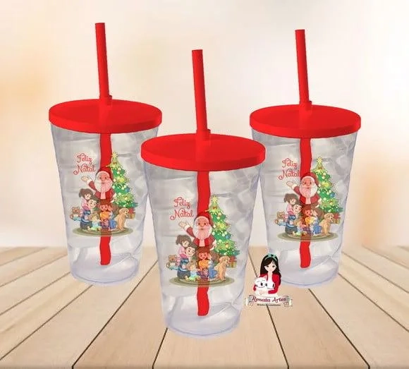 Copo com Canudo 500ml Personalizado de Natal 2025
