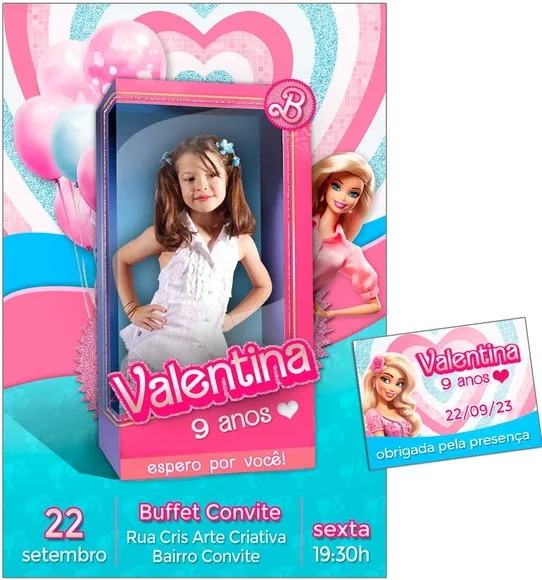 Convite Digital C/tag Boneca Barbie Caixa