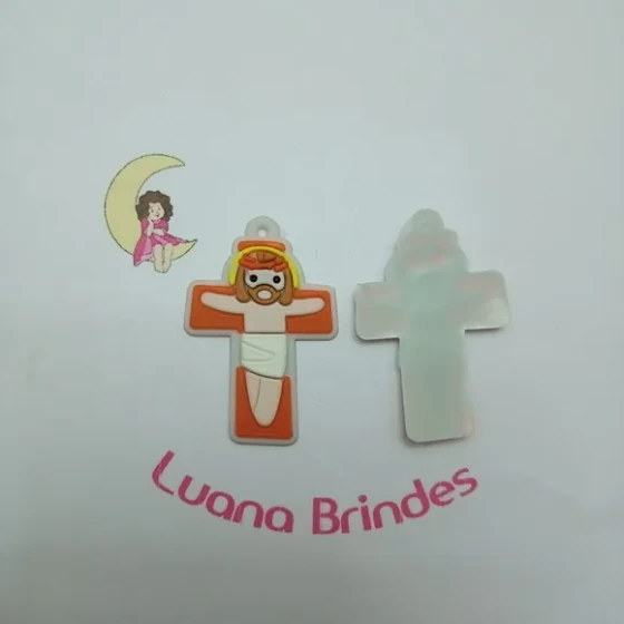 Pingente Crucifixo Cinza de Borracha 5cm Pct 4 Unidades