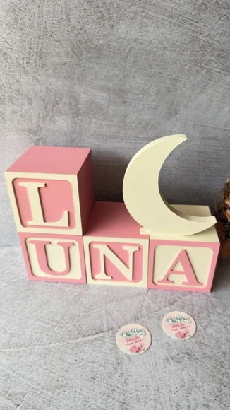Lua de Mesa + Cubos de mdf -decoração Bebê