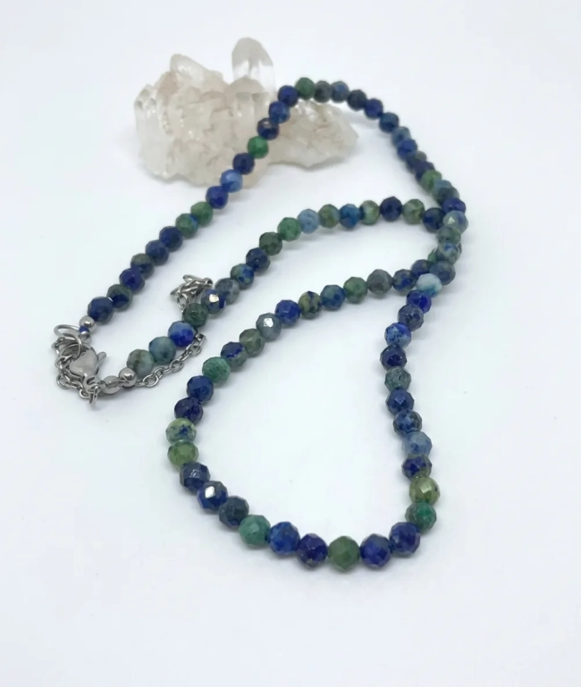 Choker Colar com Lapis Lazuli Facetadas 4 mm e Aço Inox