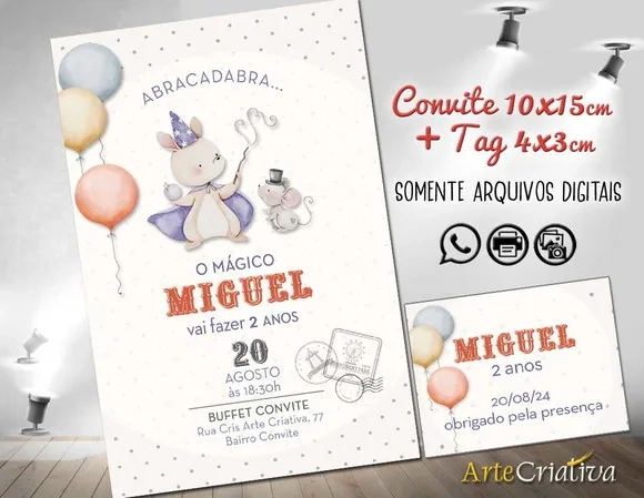 Convite Digital C/tag Circo Aquarela Mágico