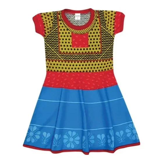 Vestido Infantil Fantasia Camponesa de Contos de Fadas Azul e Vermelho