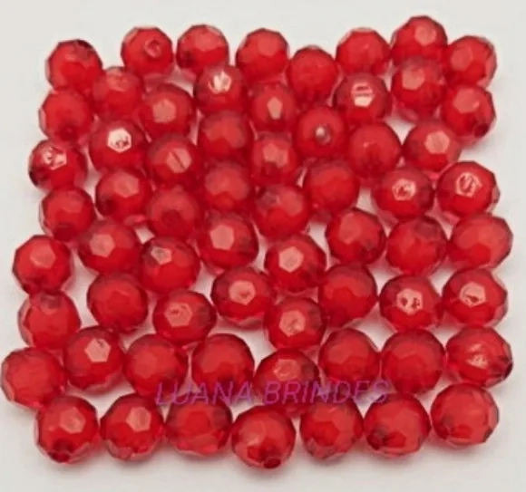 Bolinha Facetada com Miolo Vermelha 8mm Pct 100 Unidades