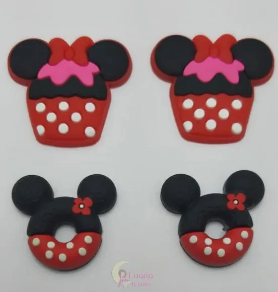 Apliques Cupcake e Rosquinha Minnie de borracha-pct c/6 unid