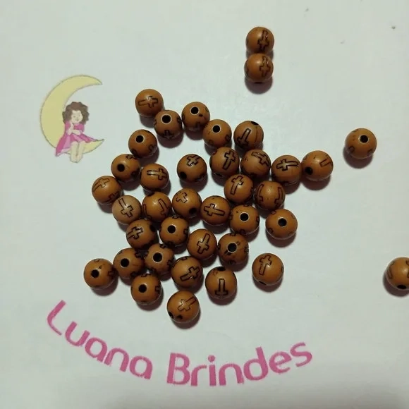 Bolinha Marrom com Cruz Preta 8mm Pct 100 Unidades