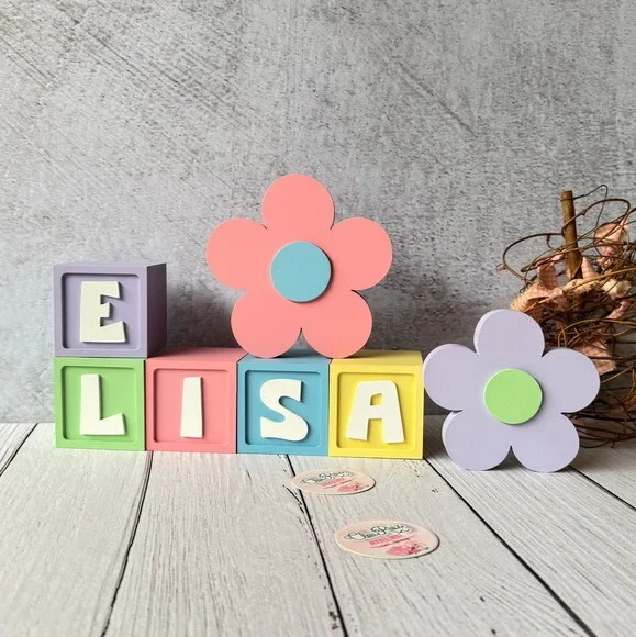 Flores + Cubos 6x6cm Candy Ts Decoração Bebê Pastéis