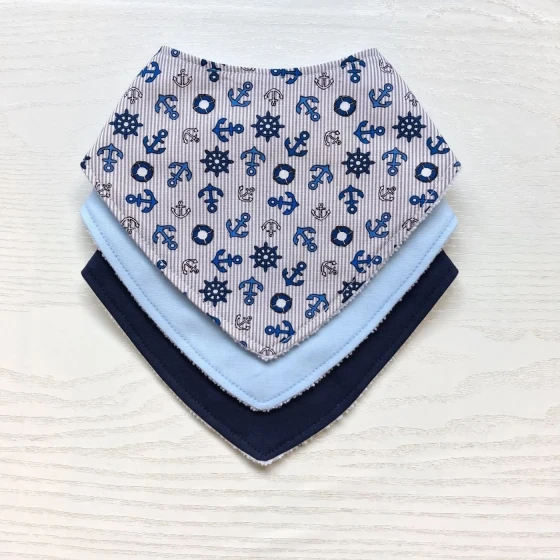 Kit 3 Babadores Bandana Premium para bebê - Náutico