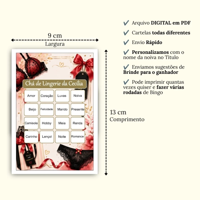 Bingo Chá de Lingerie PDF Para Imprimir