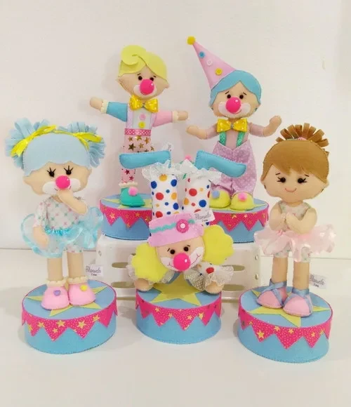Combo Circo Rosa em Feltro Lembrança ou Centro de Mesa 10 Pç