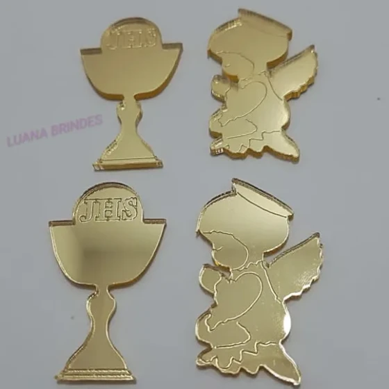 Apliques Eucaristia e Anjo Acrílico Espelhado-pct C/3 Kit