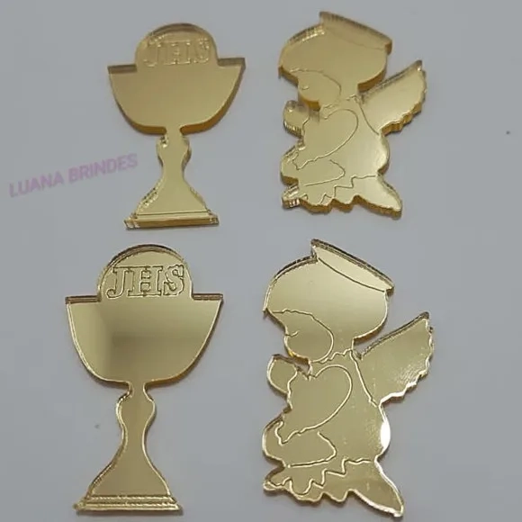 Apliques Eucaristia e Anjo Acrílico Espelhado-pct C/3 Kit