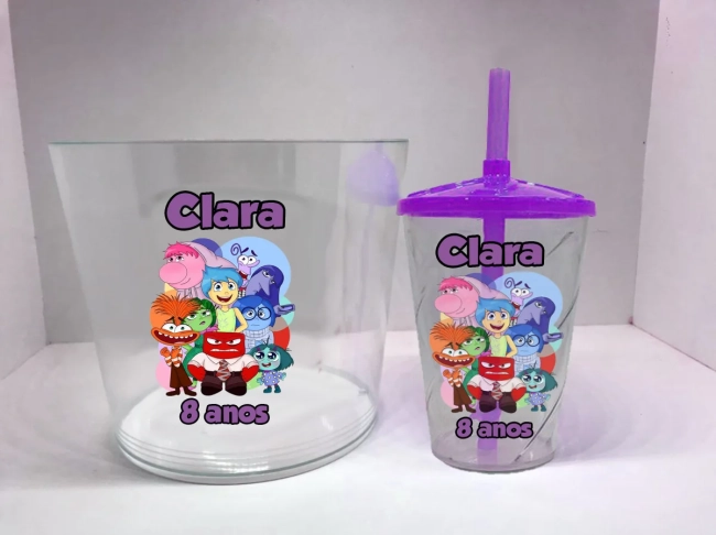 Kit Balde de Pipoca acrilico + Copo twister Personalizado Divertidamente