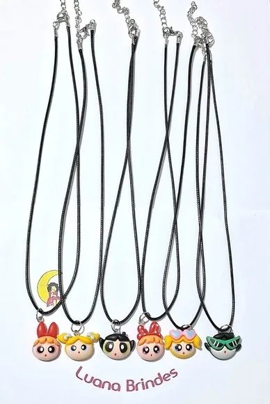 Colar Meninas Super Poderosas Resina Pacotes com 6 Unidade