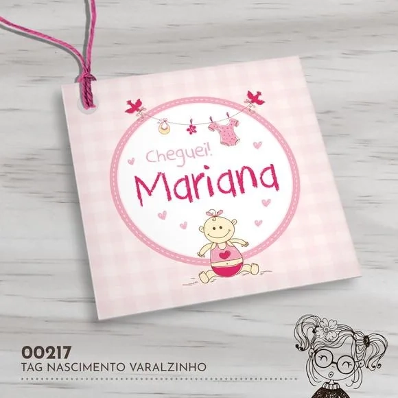 Tag Quadrada Varalzinho Rosa - 00217