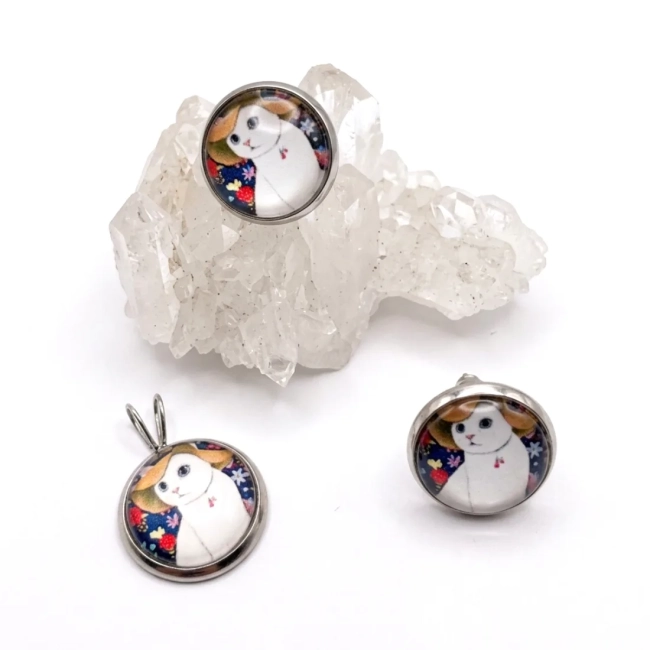 Conjunto Brinco e Pingente Gato em Aço Inox - Vários Modelos
