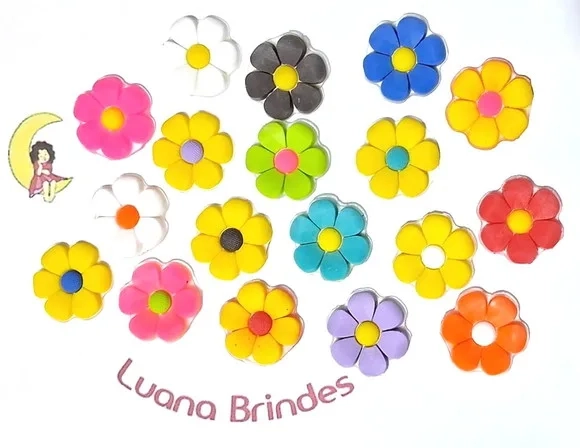Aplique Flor Emborrachada Colorida Pacote com 18 Unidades
