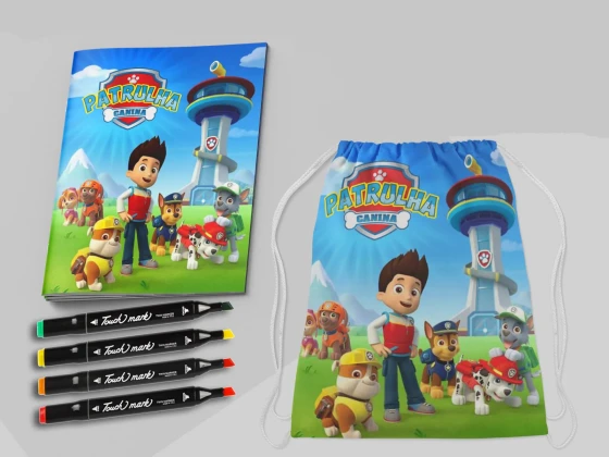Kit Mochila e Revista de colorir com Canetinhas Patrulha Canina