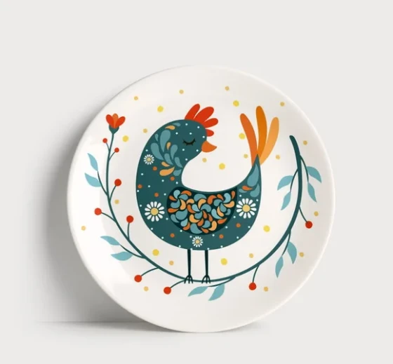 Prato Decorativo Porcelana Galo Estilizado