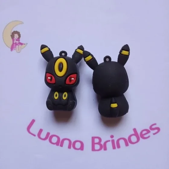 Pingente Pókemon Preto de Borracha 5cm Pct 2 Unidades