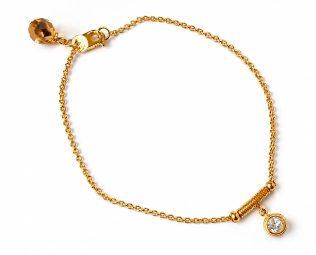Tornozeleira Folheada a Ouro com Cristal Theco 8mm e Strass