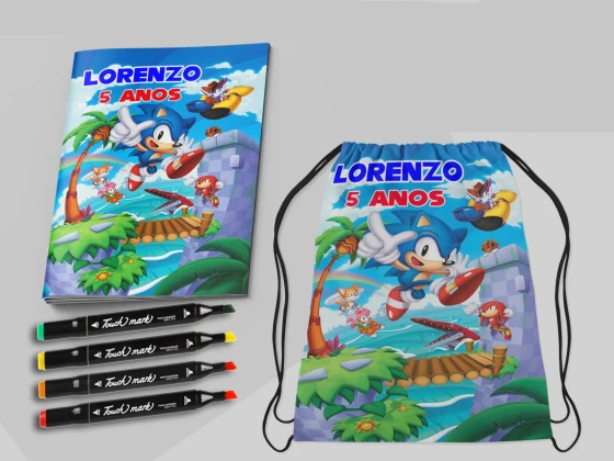 Kit Mochila e Revista de colorir com Canetinhas Sonic