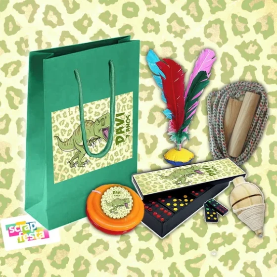 Kit Sacola Personalizada com Brinquedos Festa Dinossauro
