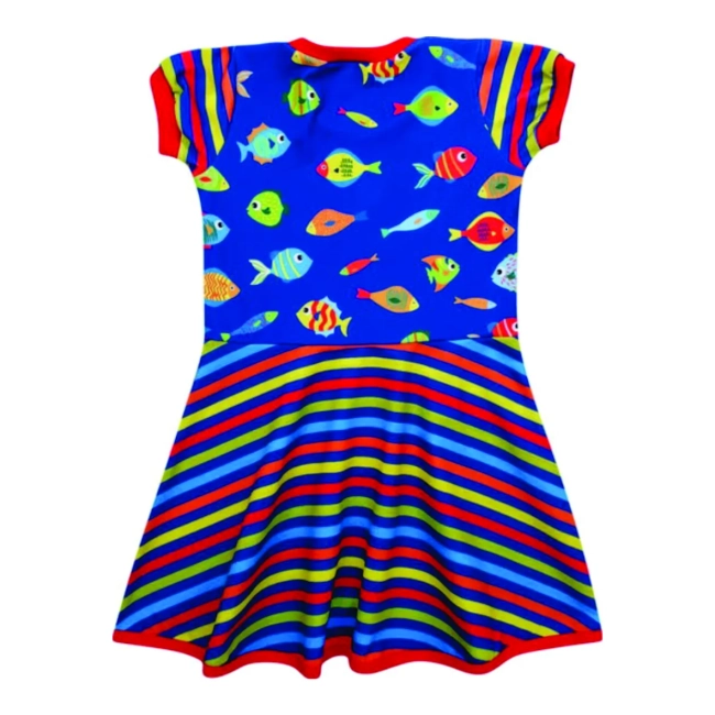 Vestido Infantil Fundo Do Mar Peixinhos Listrado Temático