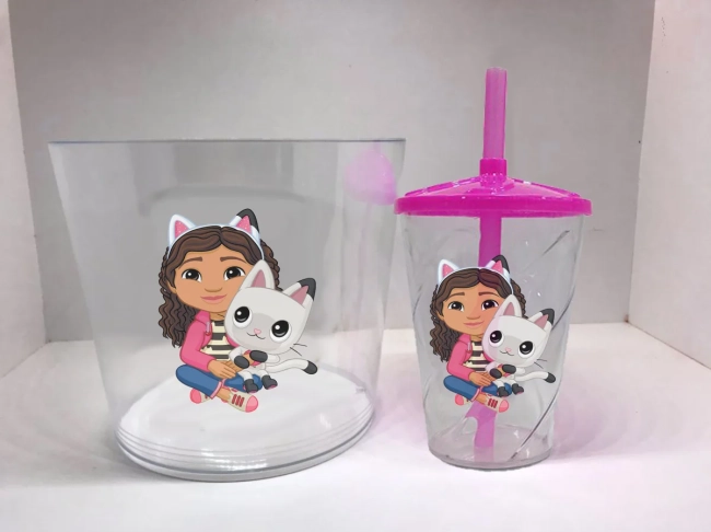Kit Balde de Pipoca acrilico + Copo twister Personalizado Casa Mágica da Gabby