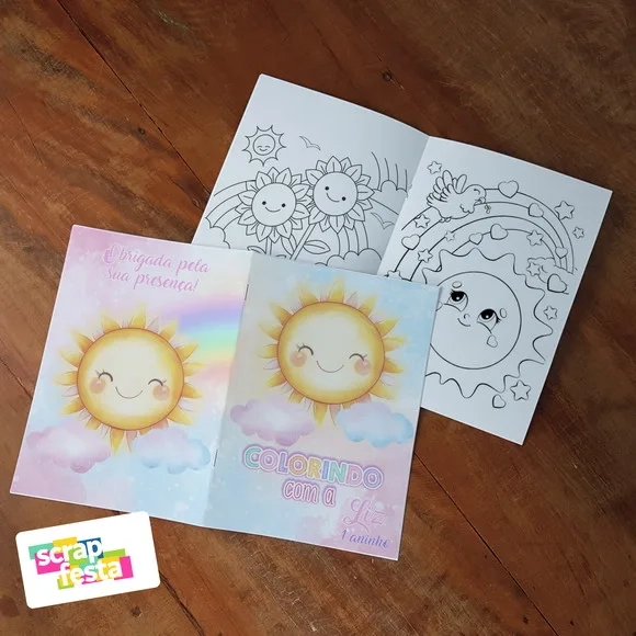 Revista Colorir + Giz de Cera Festa Primeira Volta ao Sol