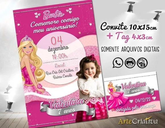 Convite Digital C/tag Barbie Princesa
