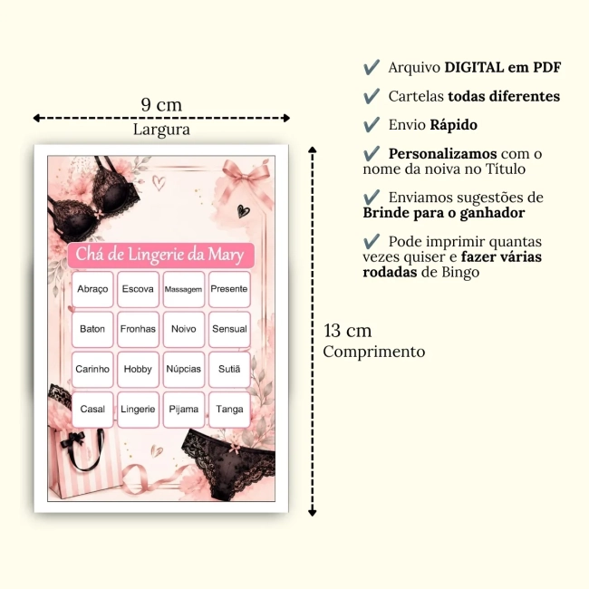 Bingo Chá de Lingerie PDF Para Imprimir