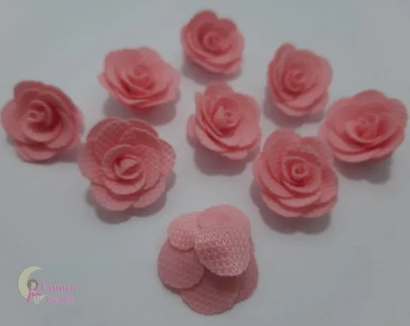 Flor Rosa Claro de tecido - 3cm - pct c/6 unidades