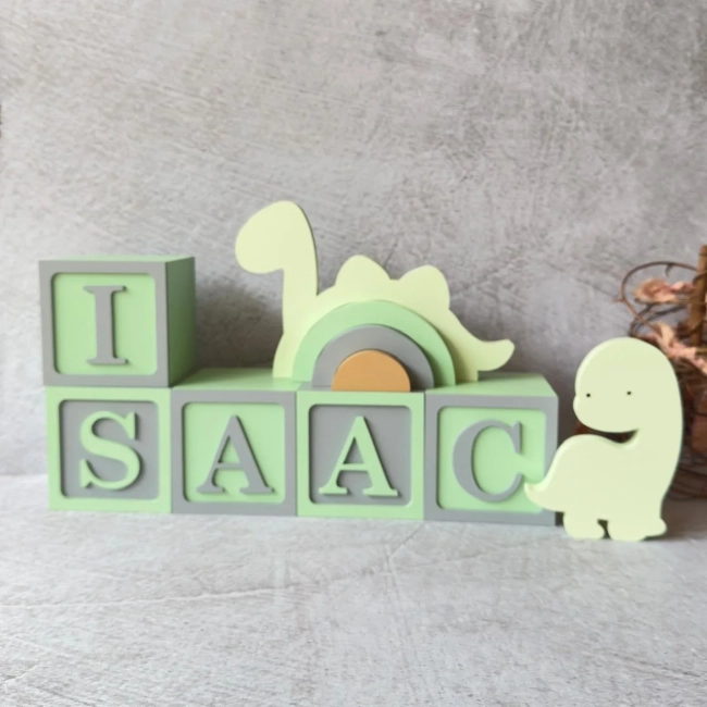 🦕 Kit Cubos de MDF Dinossauro Baby – Personalizado com Nome
