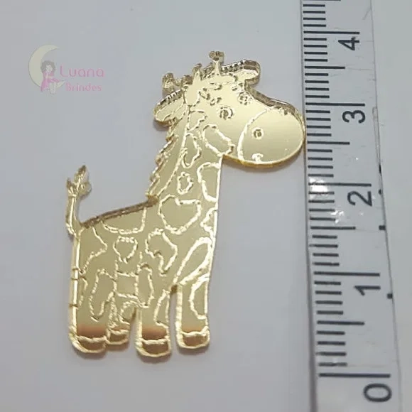 Aplique Girafa Acrílico Espelhado Dourado -pct c/7 unid