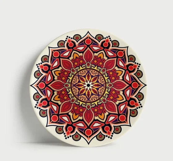 Prato Decorativo Mandala Colorida 21cm Porcelana