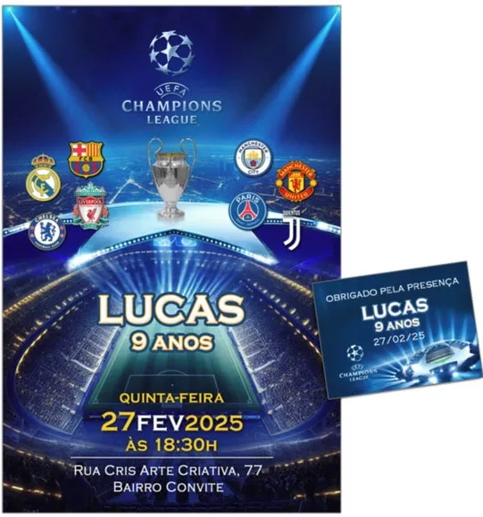 Convite Digital C/tag Ingresso Futebol Champions Uefa Times