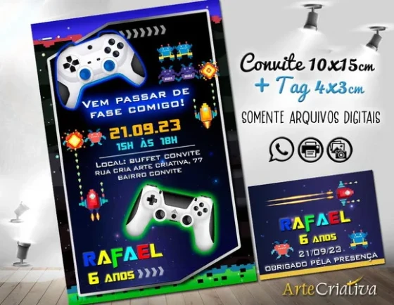 Convite Digital C/tag Video Game