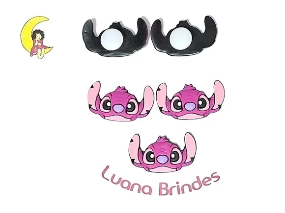 Aplique pra Sandália Stitch e Angel Emborrachado 6 Unidades