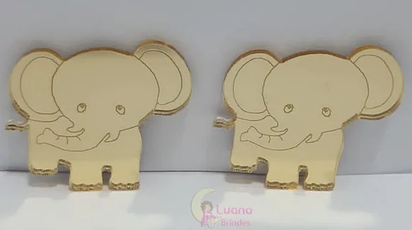 Aplique Elefante Acrílico Espelhado Dourado -pct c/7 un