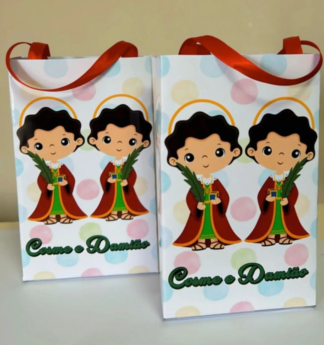 Sacolinhas Personalizadas Cosme e Damião Lembrancinhas